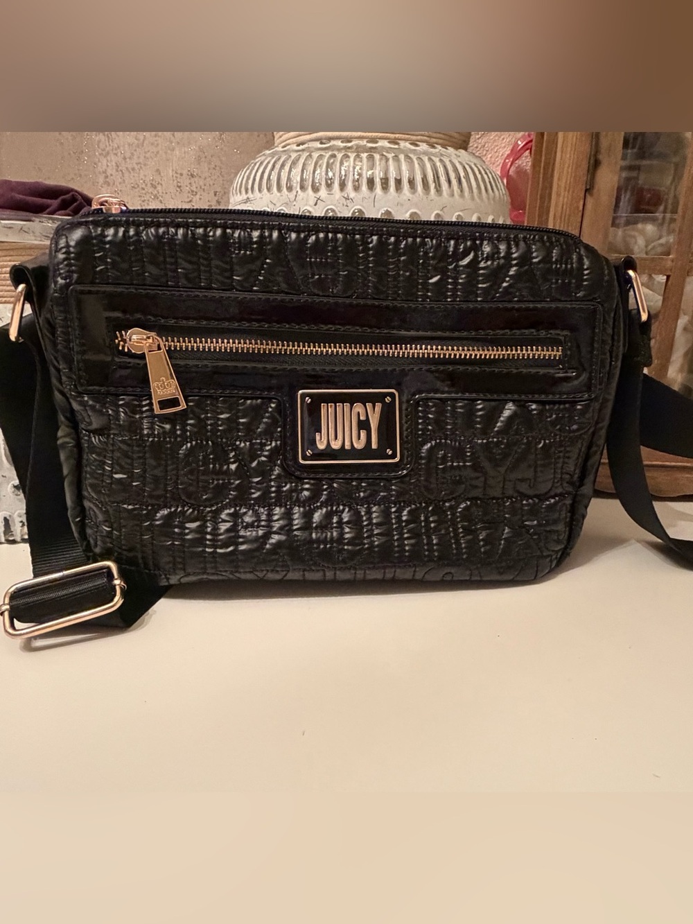 Juicy Couture Luxe Faux Leather Black Quilted Crossbody Bag